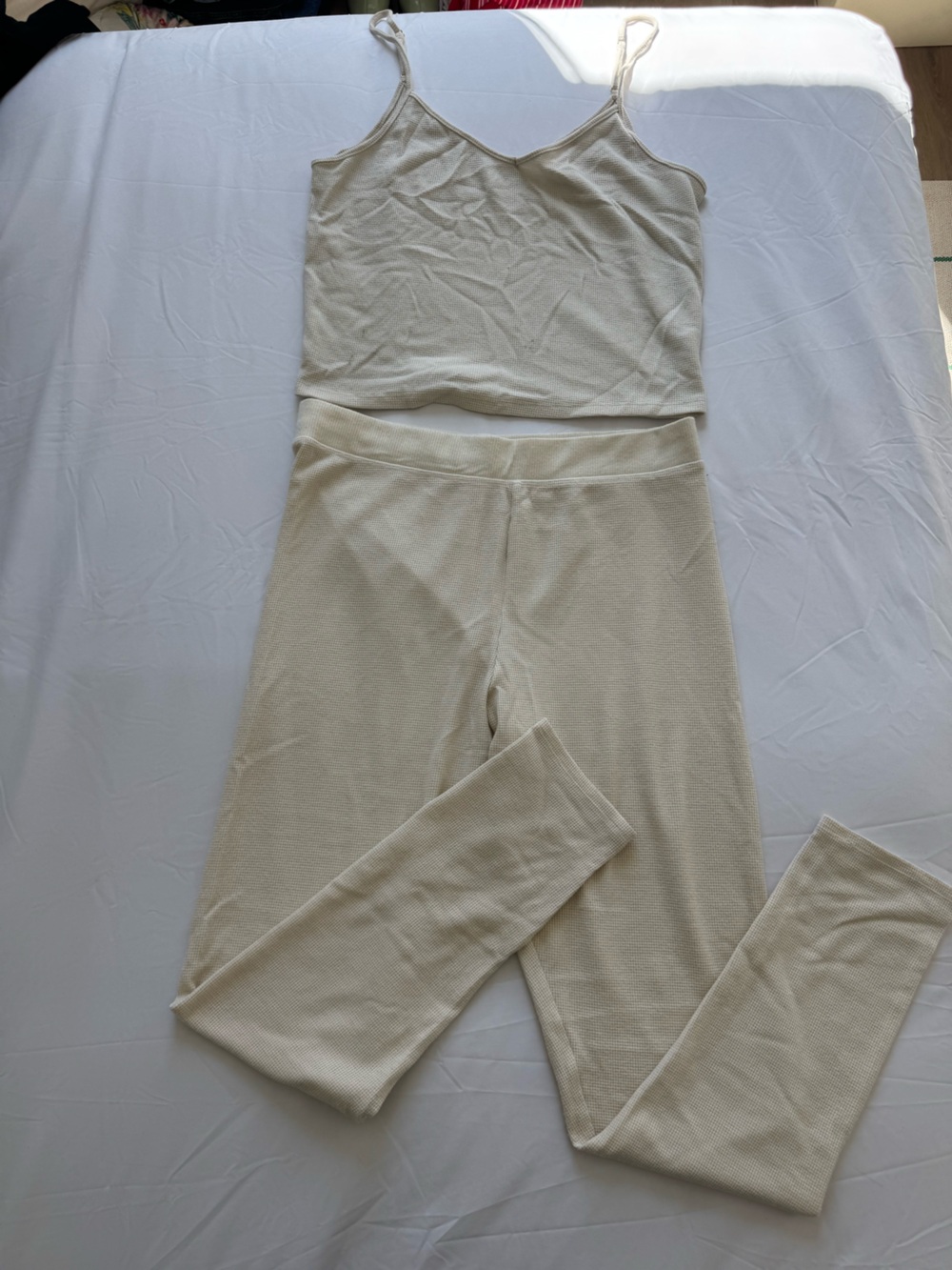Victoria's Secret Cream Ribbed Cami & High-Waist Legging Lounge Set